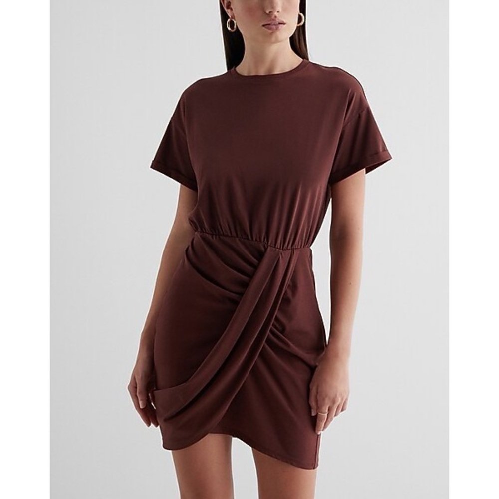 Express Crew Neck Short Sleeve Draped T-Shirt Dress